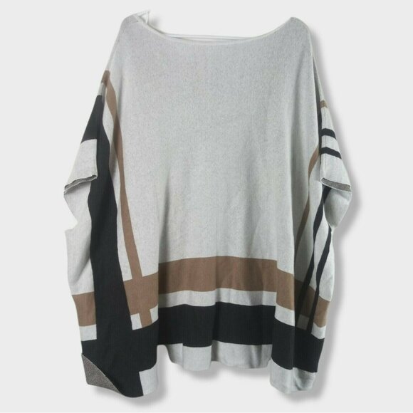 Poncho Sweater Womens S/M Black Brown Southwestern Boho Colorblock Oversized - Picture 6 of 6